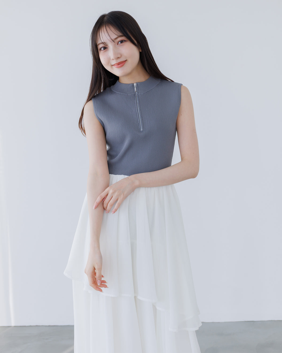 【SPECIAL10%OFF】ドッキングニットシフォンギャザーワンピース