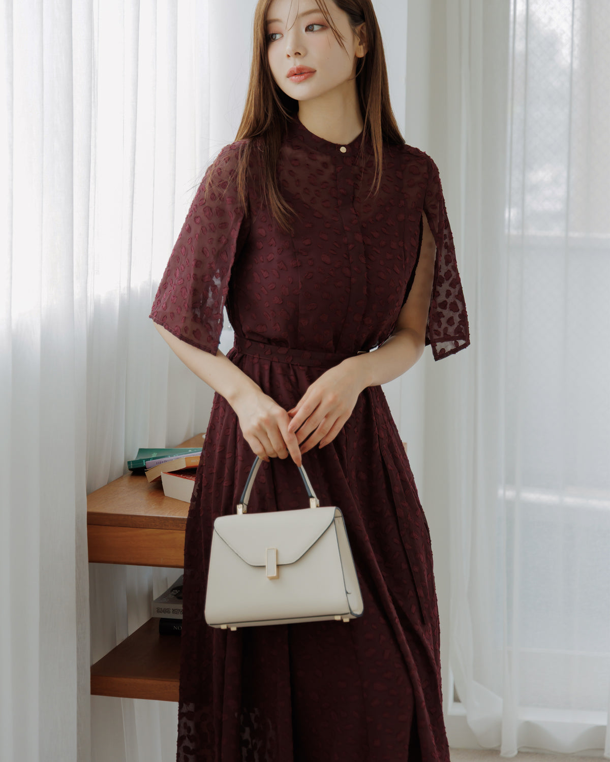 【SPECIAL10%OFF】スリットスリーブジャガードフレアワンピース