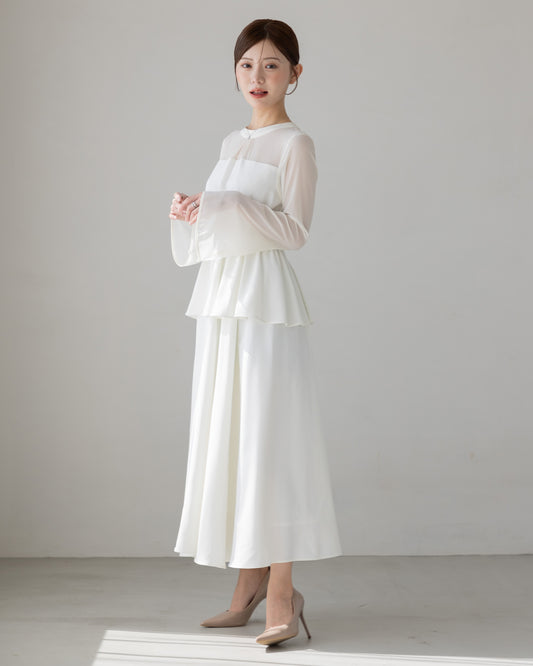 【SPECIAL10%OFF】ペプラムシフォンボリュームワンピース
