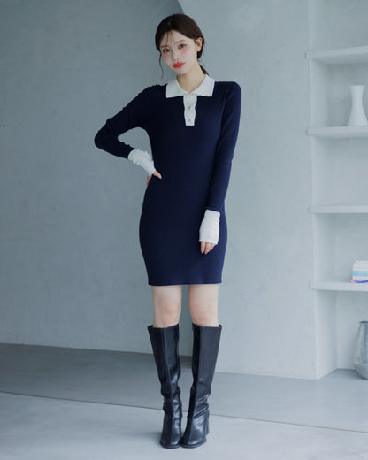 【SPECIAL10%OFF】バイカラーポロニットミニワンピース