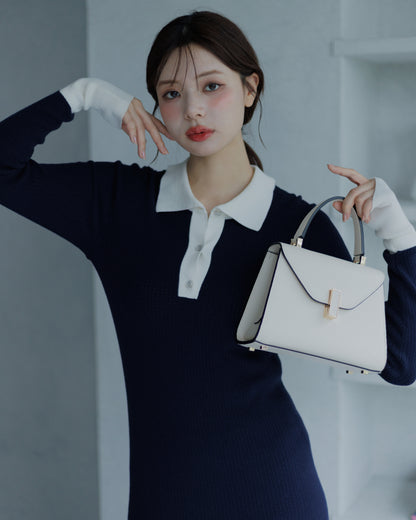 【SPECIAL10%OFF】バイカラーポロニットミニワンピース