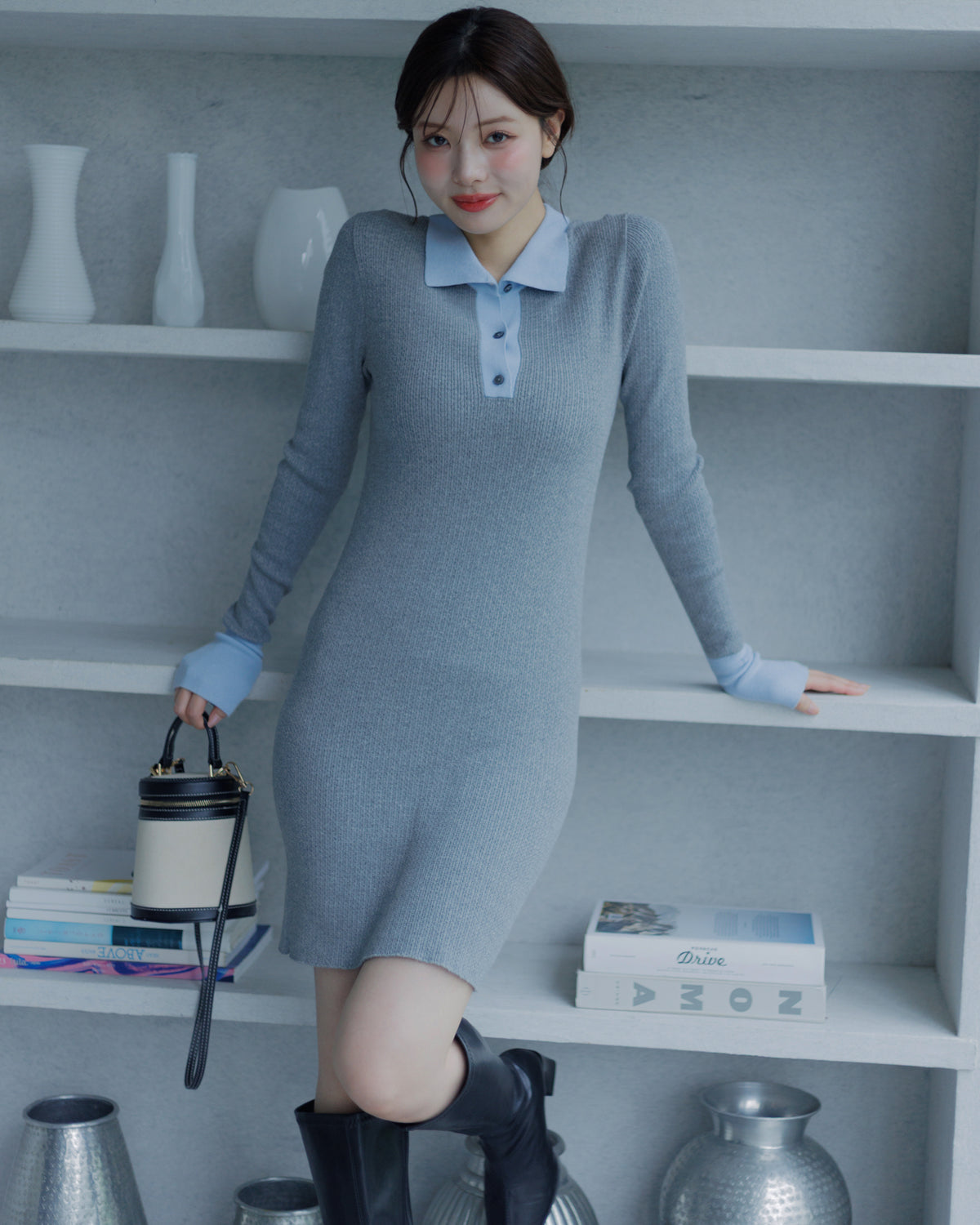【SPECIAL10%OFF】バイカラーポロニットミニワンピース