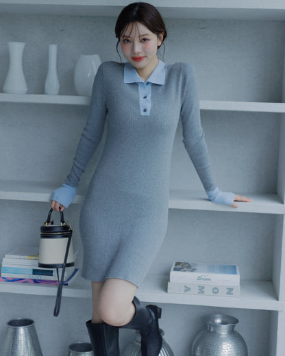 【SPECIAL10%OFF】バイカラーポロニットミニワンピース