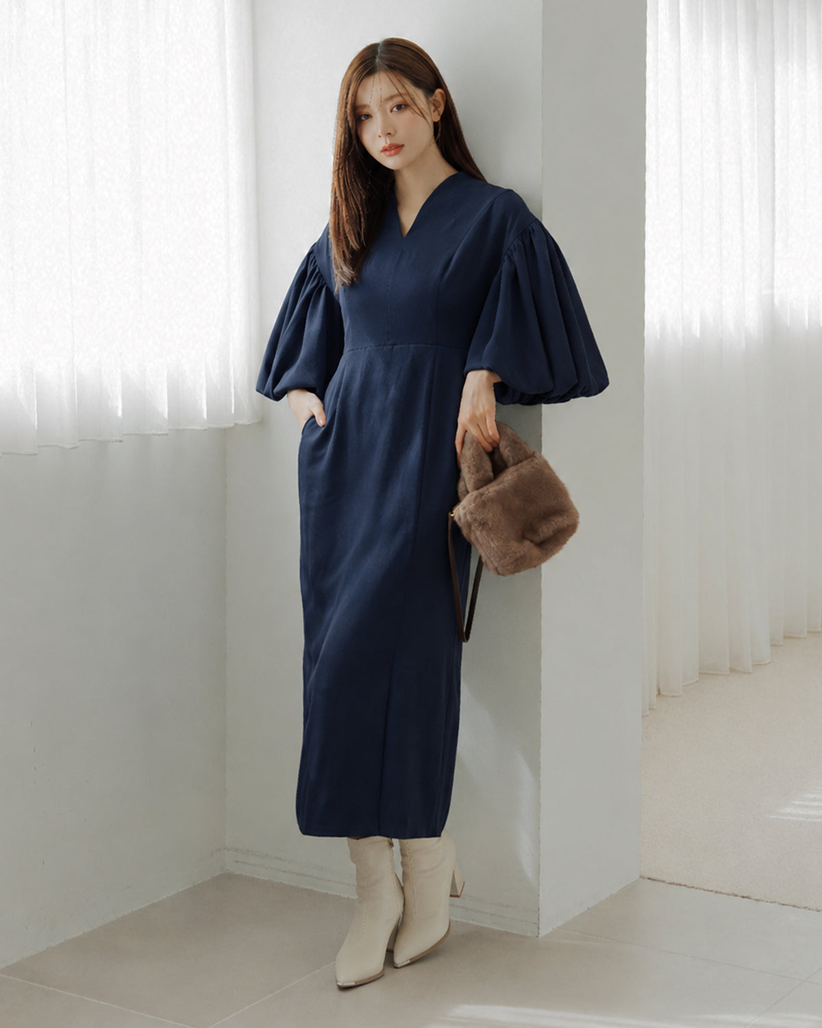 【SPECIAL10%OFF】ボリュームパフスリーブアイラインワンピース