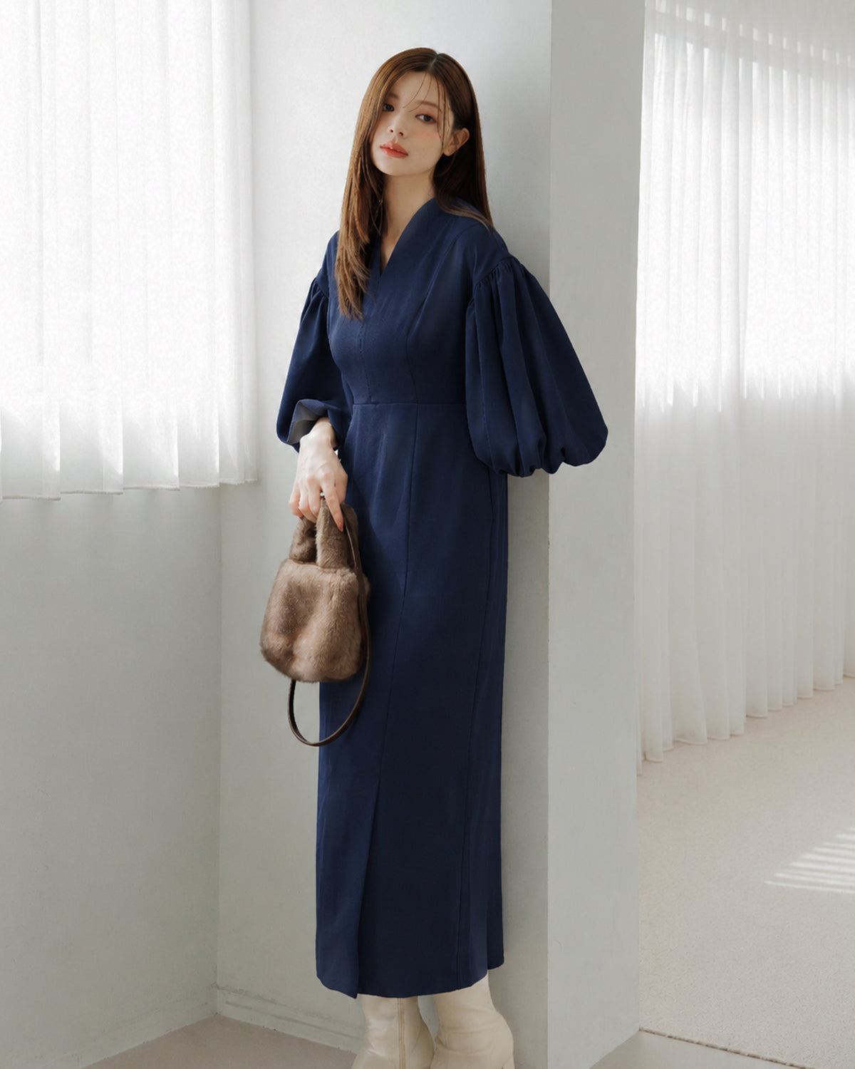 【SPECIAL10%OFF】ボリュームパフスリーブアイラインワンピース
