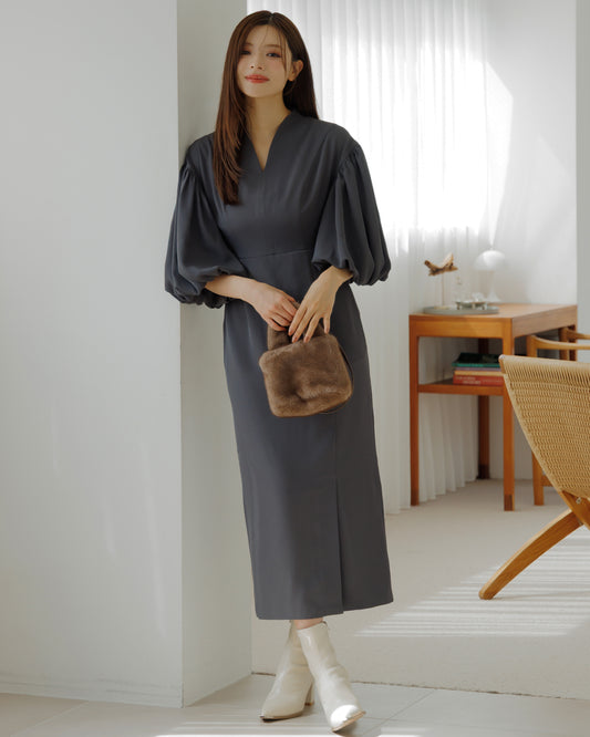 【SPECIAL10%OFF】ボリュームパフスリーブアイラインワンピース
