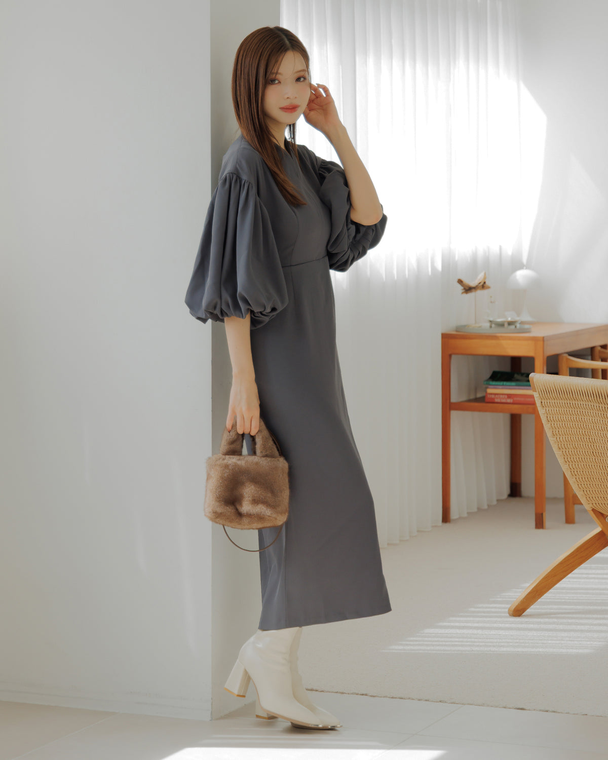 【SPECIAL10%OFF】ボリュームパフスリーブアイラインワンピース