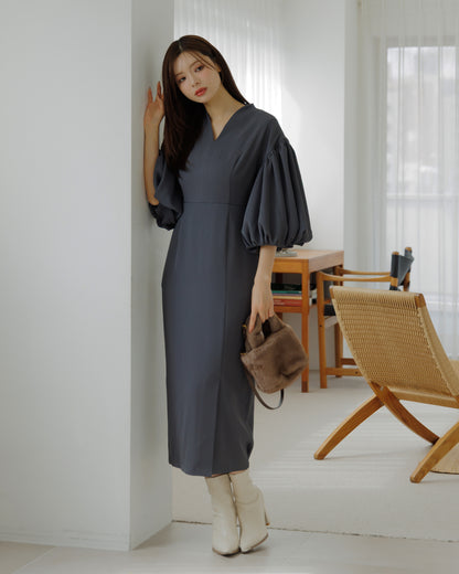 【SPECIAL10%OFF】ボリュームパフスリーブアイラインワンピース
