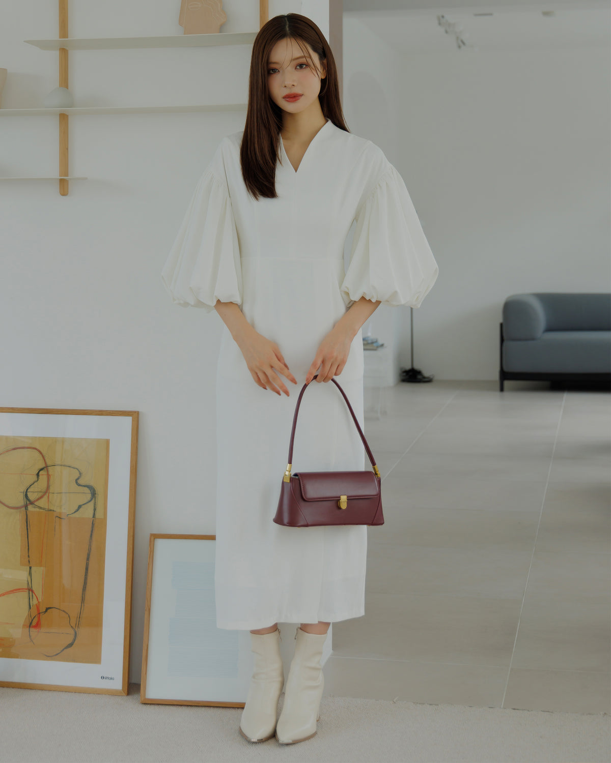 【SPECIAL10%OFF】ボリュームパフスリーブアイラインワンピース