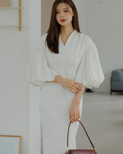 【SPECIAL10%OFF】ボリュームパフスリーブアイラインワンピース