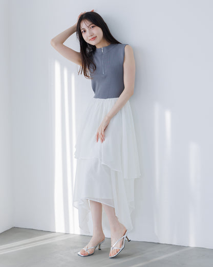 【SPECIAL10%OFF】ドッキングニットシフォンギャザーワンピース