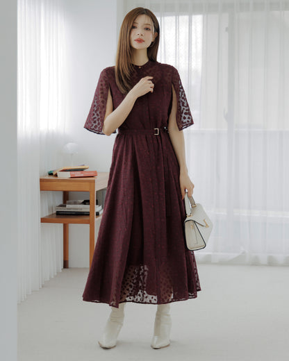 【SPECIAL10%OFF】スリットスリーブジャガードフレアワンピース