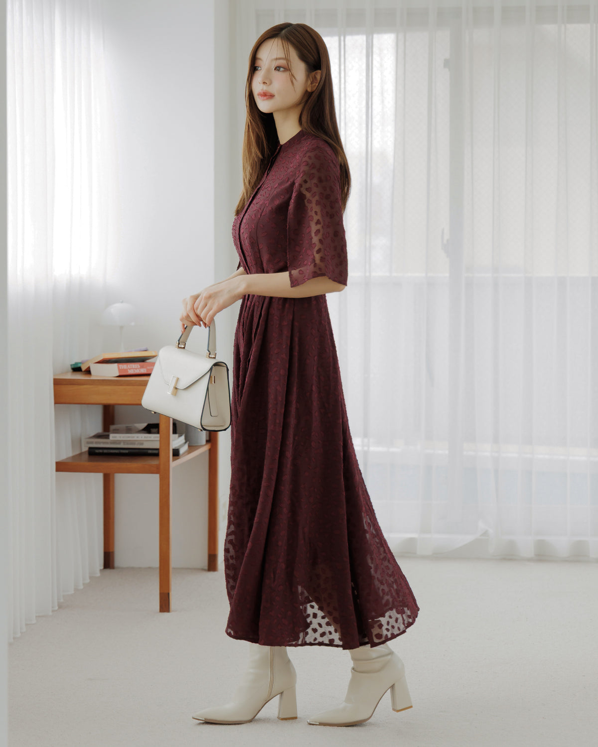 【SPECIAL10%OFF】スリットスリーブジャガードフレアワンピース