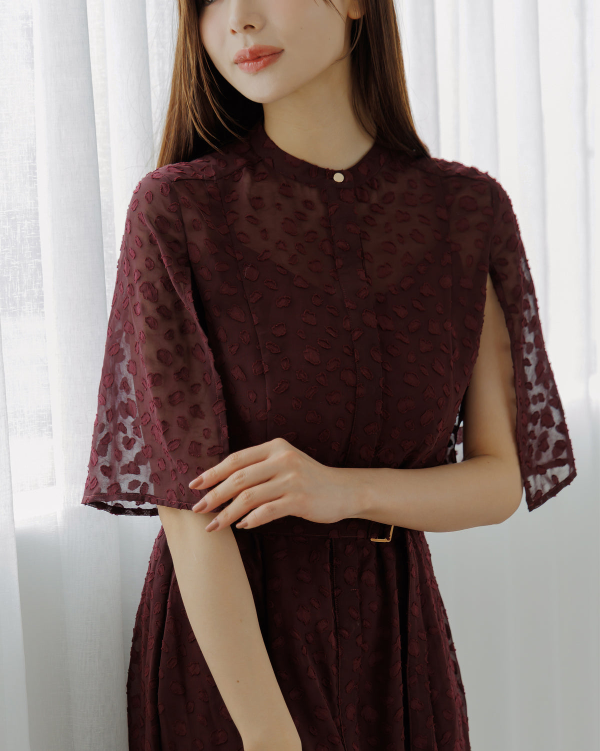 【SPECIAL10%OFF】スリットスリーブジャガードフレアワンピース