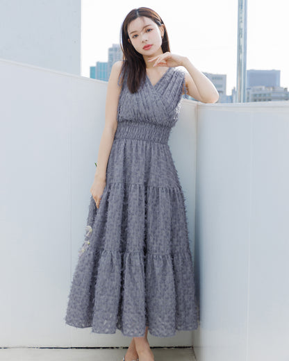 ノースリーブフリンジジャガードワンピース