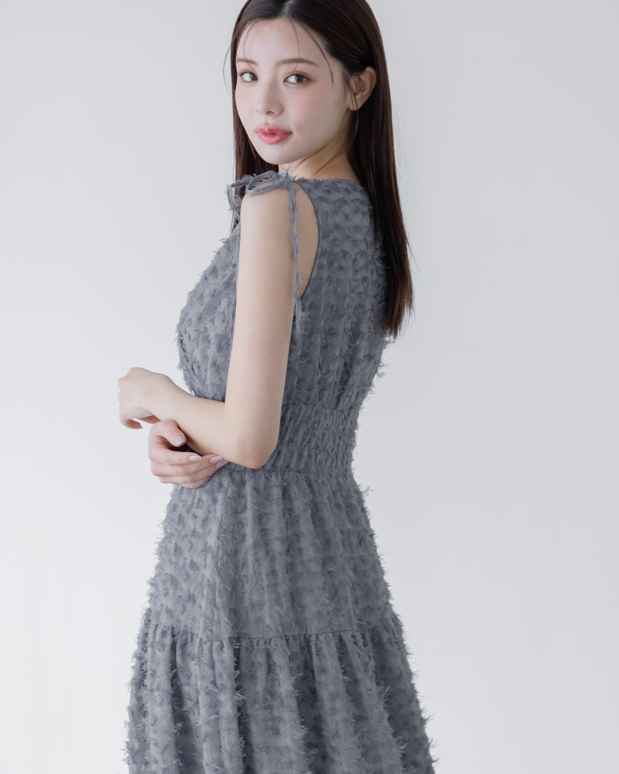 ノースリーブフリンジジャガードワンピース – Éclat Lune