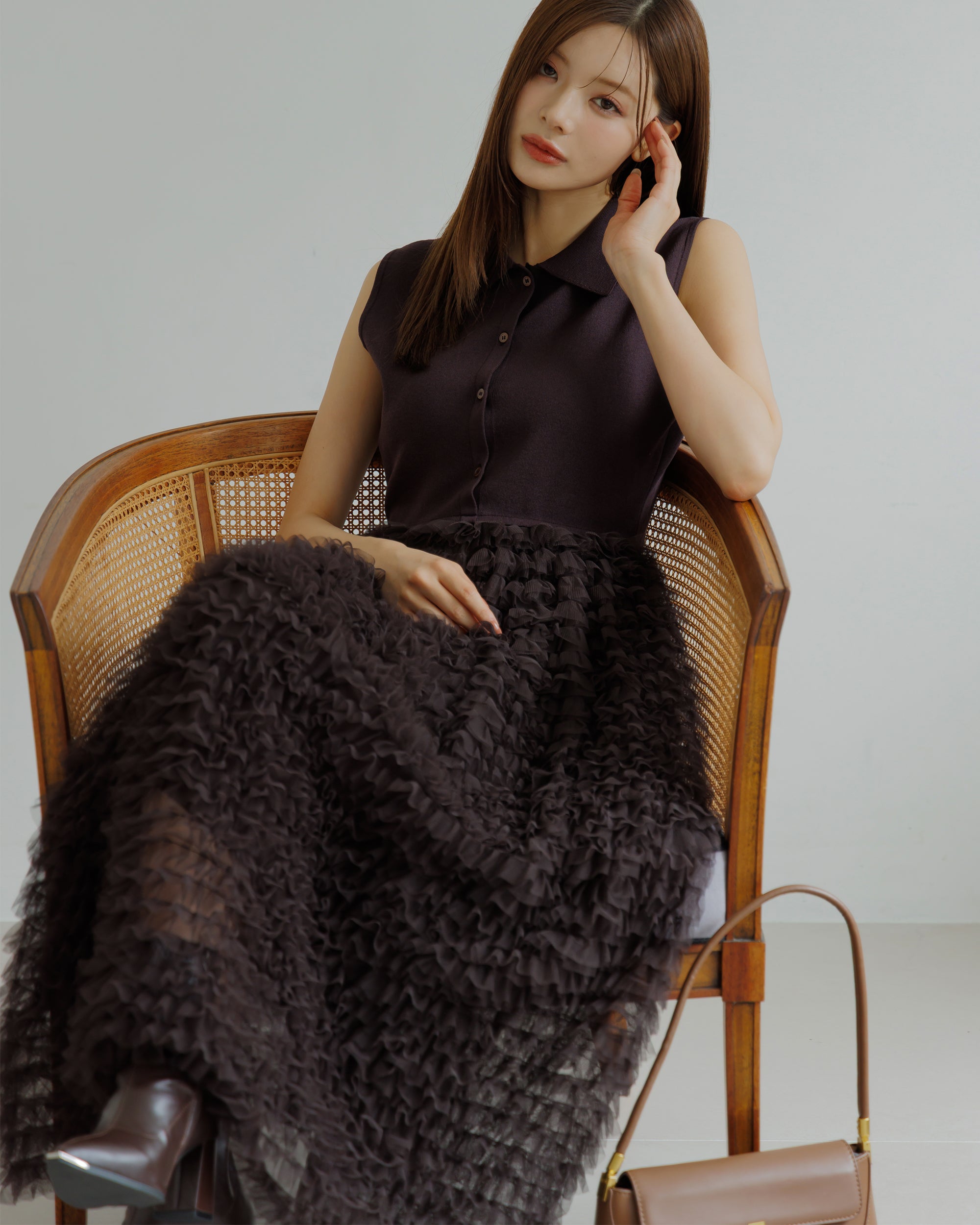 La Lune ドッキングニットシフォンギャザーワンピース ラリューン ブラック ITEM | Éclat Lune(エクラ・リューン)| 女性のためのワンピースブランド