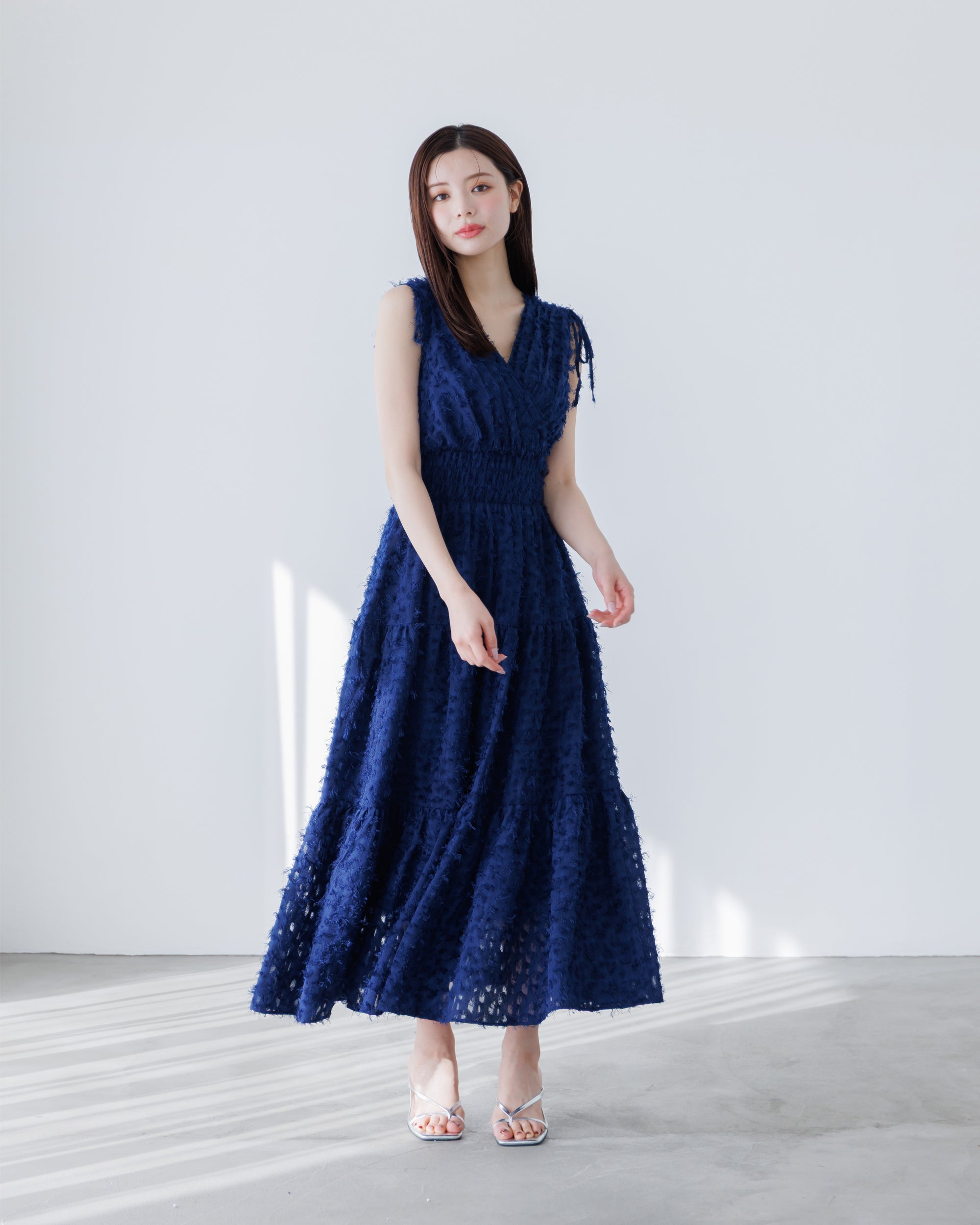 ノースリーブフリンジジャガードワンピース – Éclat Lune