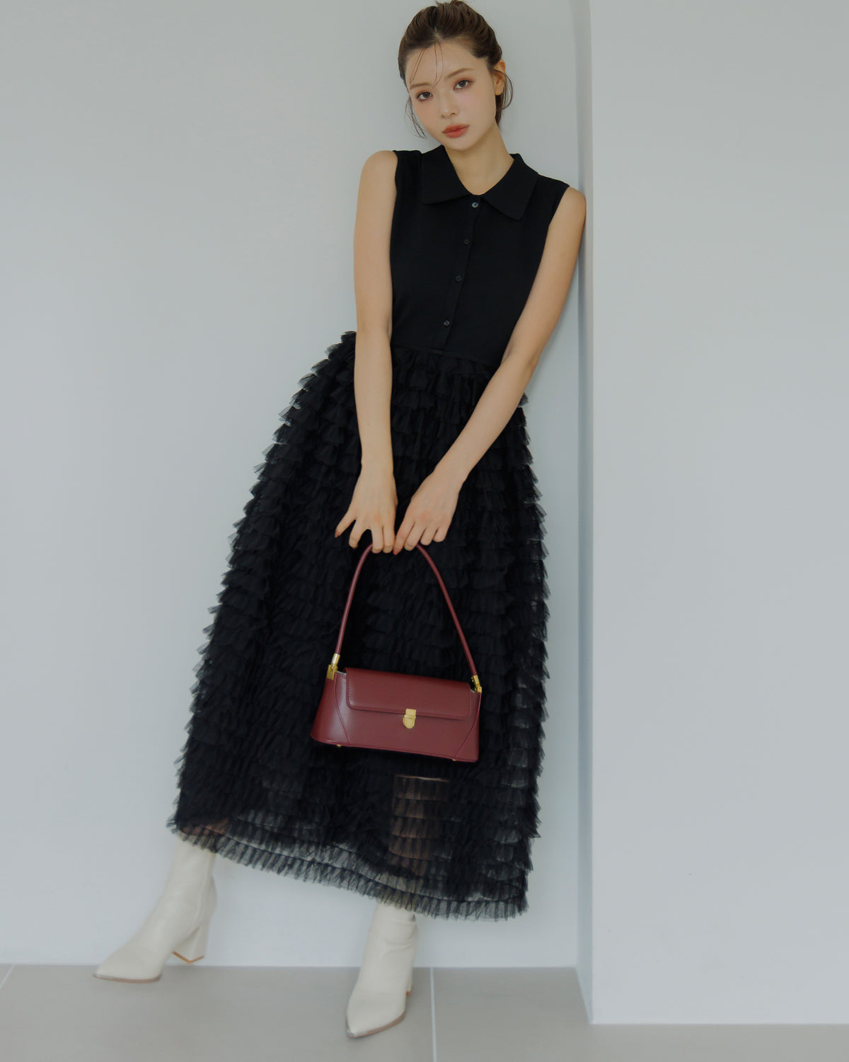 【SPECIAL10%OFF】ドッキングニットフリルワンピース