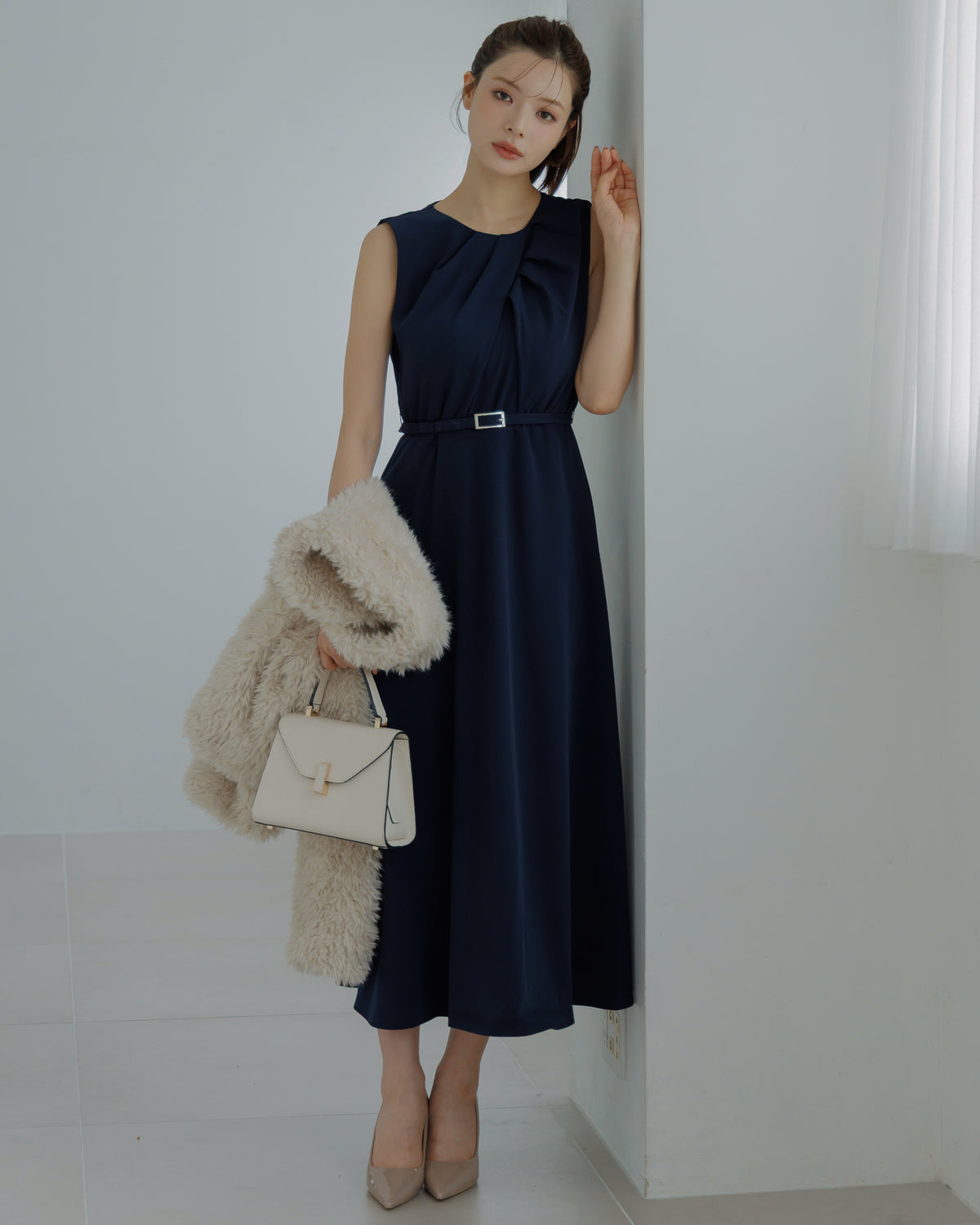 【SPECIAL10%OFF】フロントドレープフレアワンピース