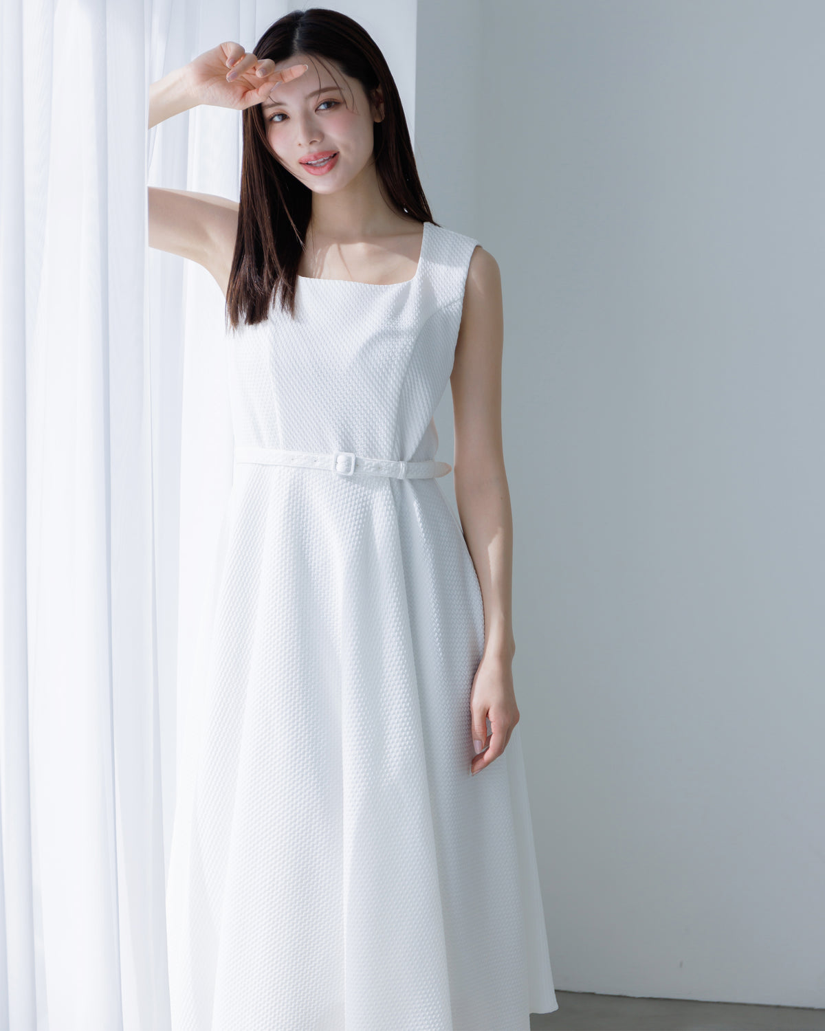 ノースリーブジャガードアシンメトリーワンピース