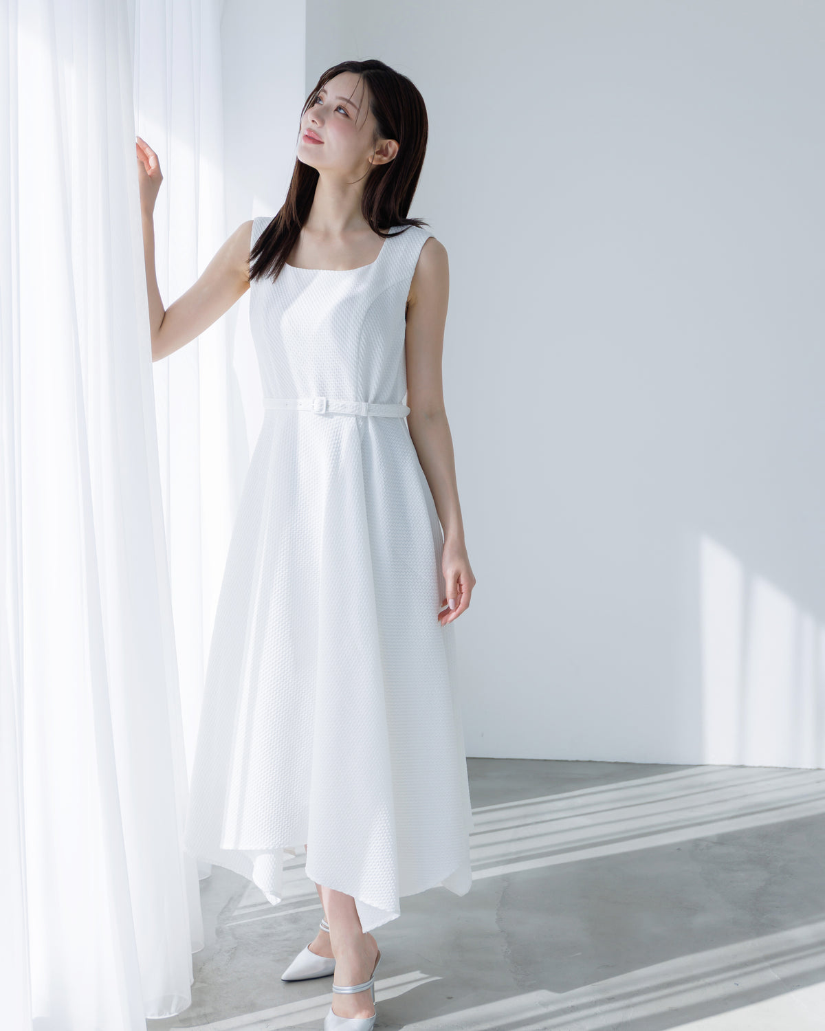 ノースリーブジャガードアシンメトリーワンピース