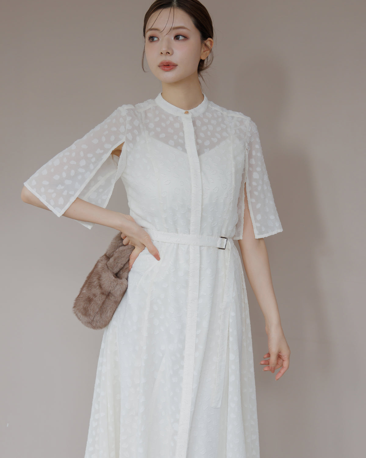 【SPECIAL10%OFF】スリットスリーブジャガードフレアワンピース