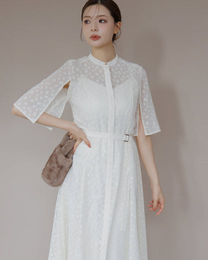 【SPECIAL10%OFF】スリットスリーブジャガードフレアワンピース