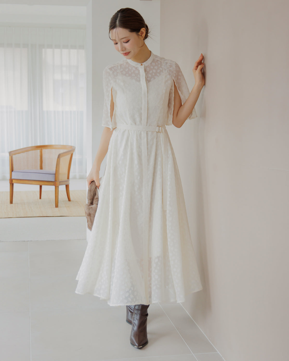 【SPECIAL10%OFF】スリットスリーブジャガードフレアワンピース