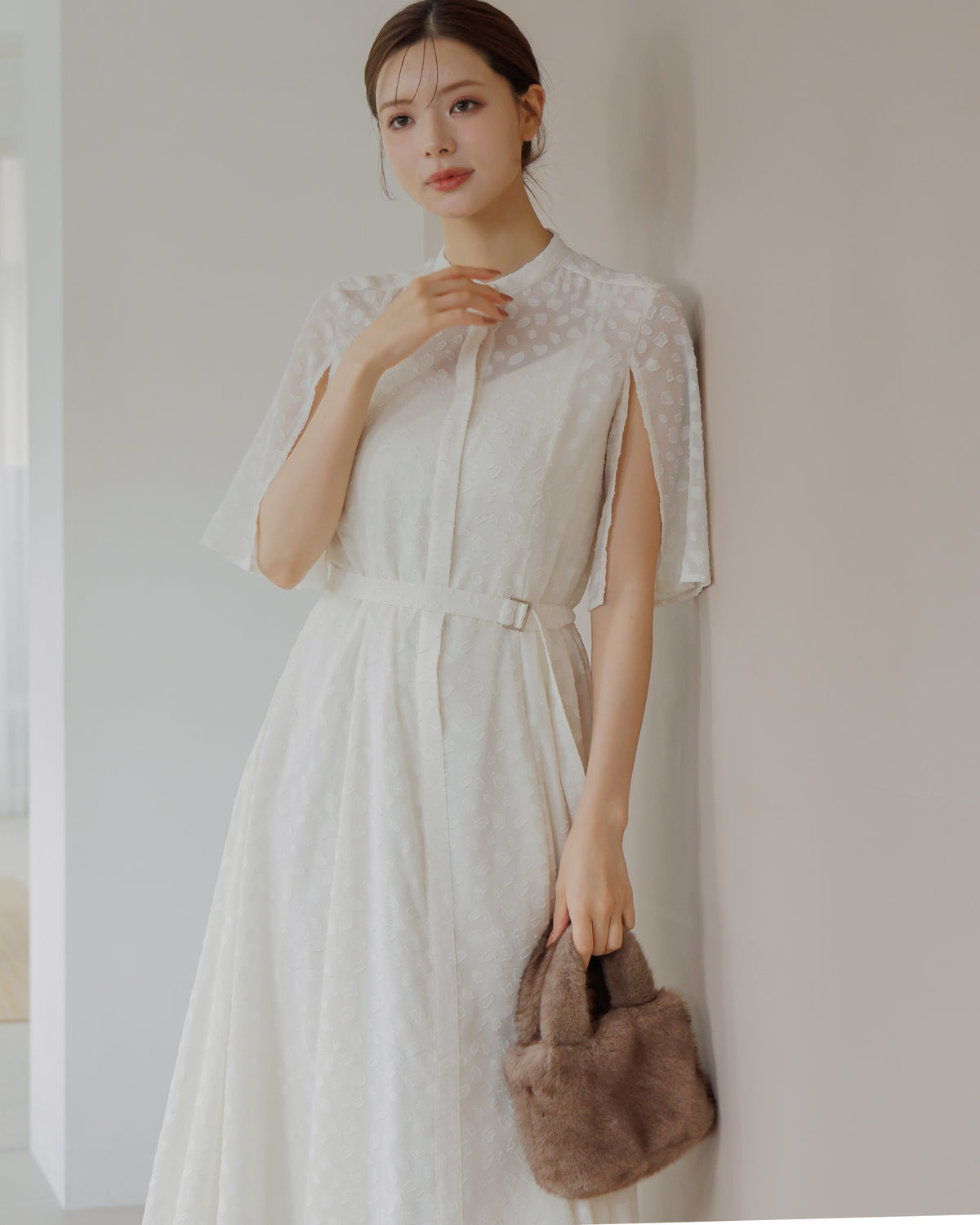 【SPECIAL10%OFF】スリットスリーブジャガードフレアワンピース