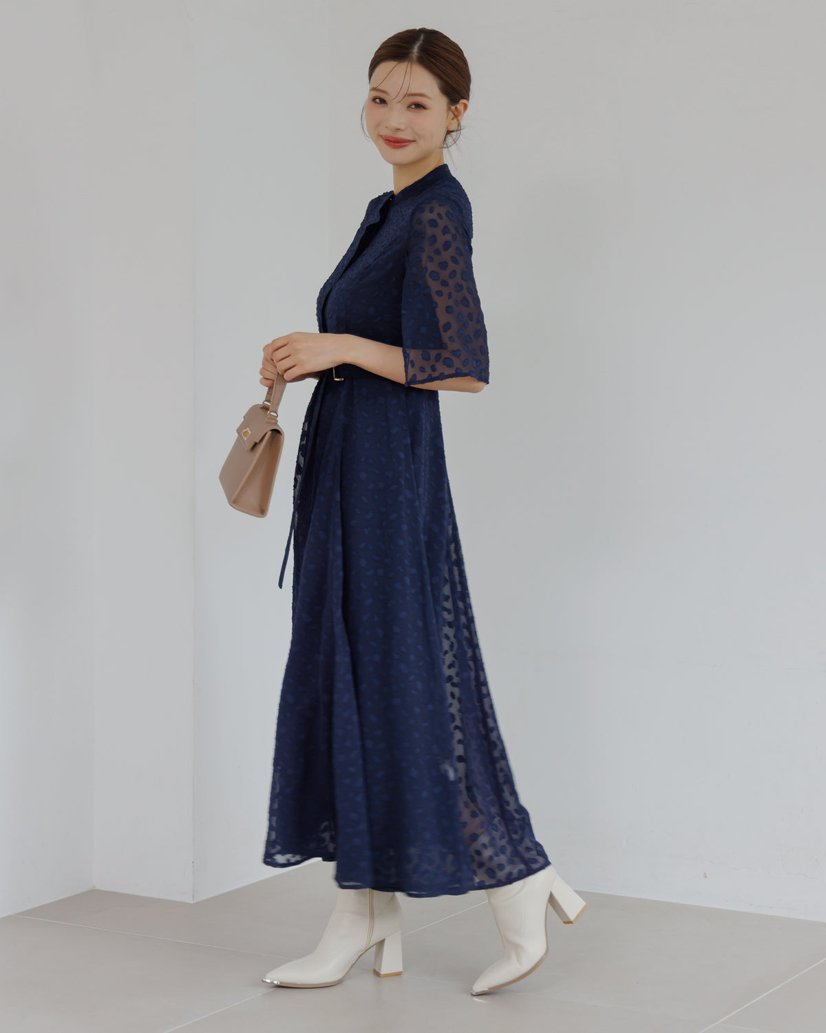 【SPECIAL10%OFF】スリットスリーブジャガードフレアワンピース