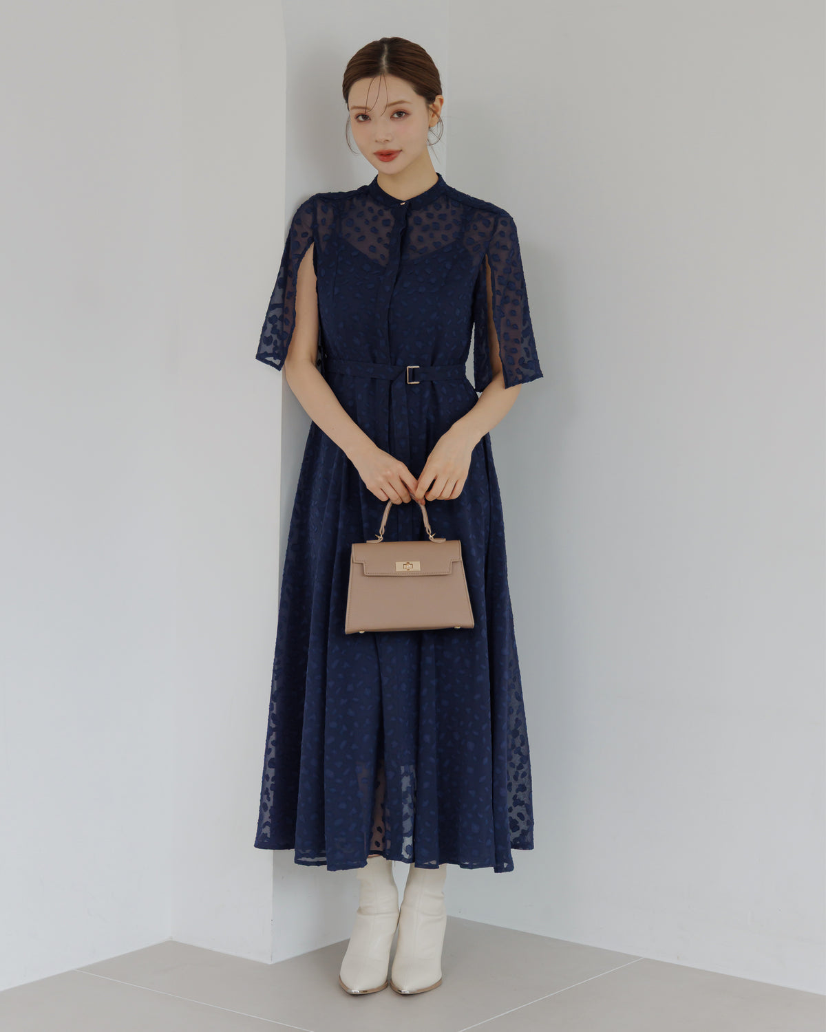 【SPECIAL10%OFF】スリットスリーブジャガードフレアワンピース