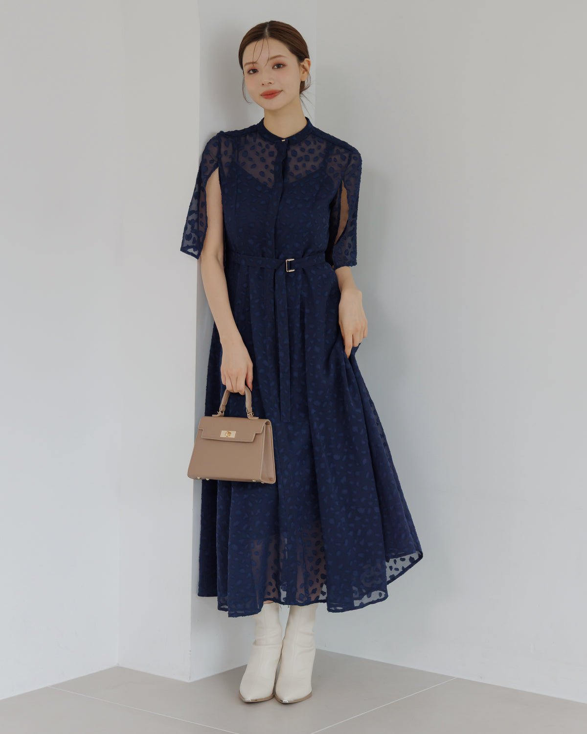 【SPECIAL10%OFF】スリットスリーブジャガードフレアワンピース
