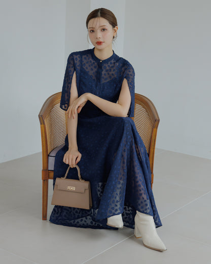 【SPECIAL10%OFF】スリットスリーブジャガードフレアワンピース
