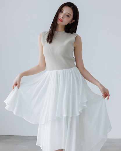 【SPECIAL10%OFF】ドッキングニットシフォンギャザーワンピース
