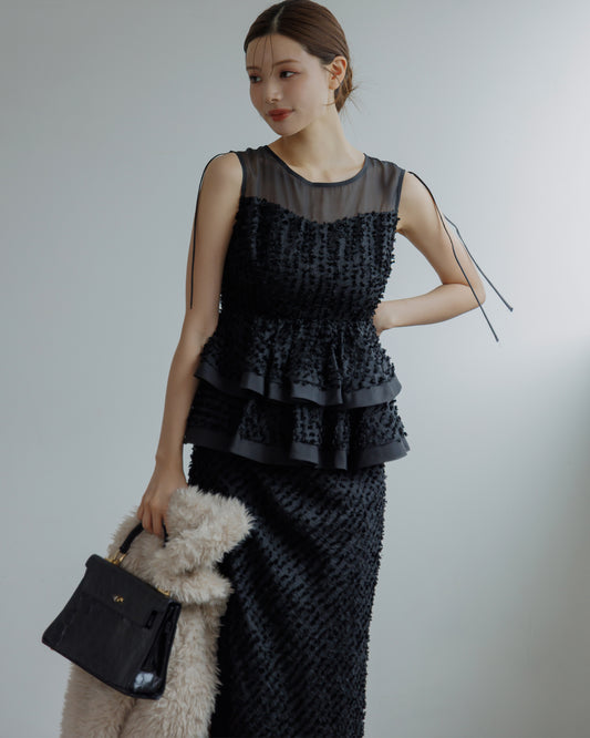 【SPECIAL10%OFF】ペプラムジャガードワンピース