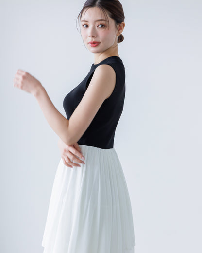 【SPECIAL10%OFF】ドッキングニットシフォンギャザーワンピース
