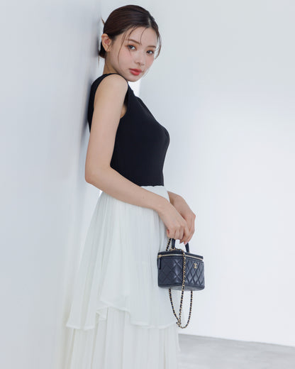 【SPECIAL10%OFF】ドッキングニットシフォンギャザーワンピース