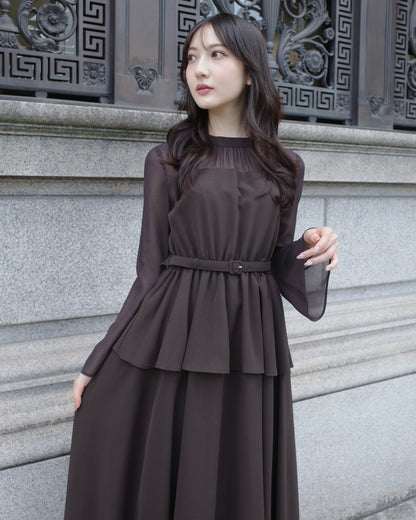 【SPECIAL10%OFF】ペプラムシフォンボリュームワンピース