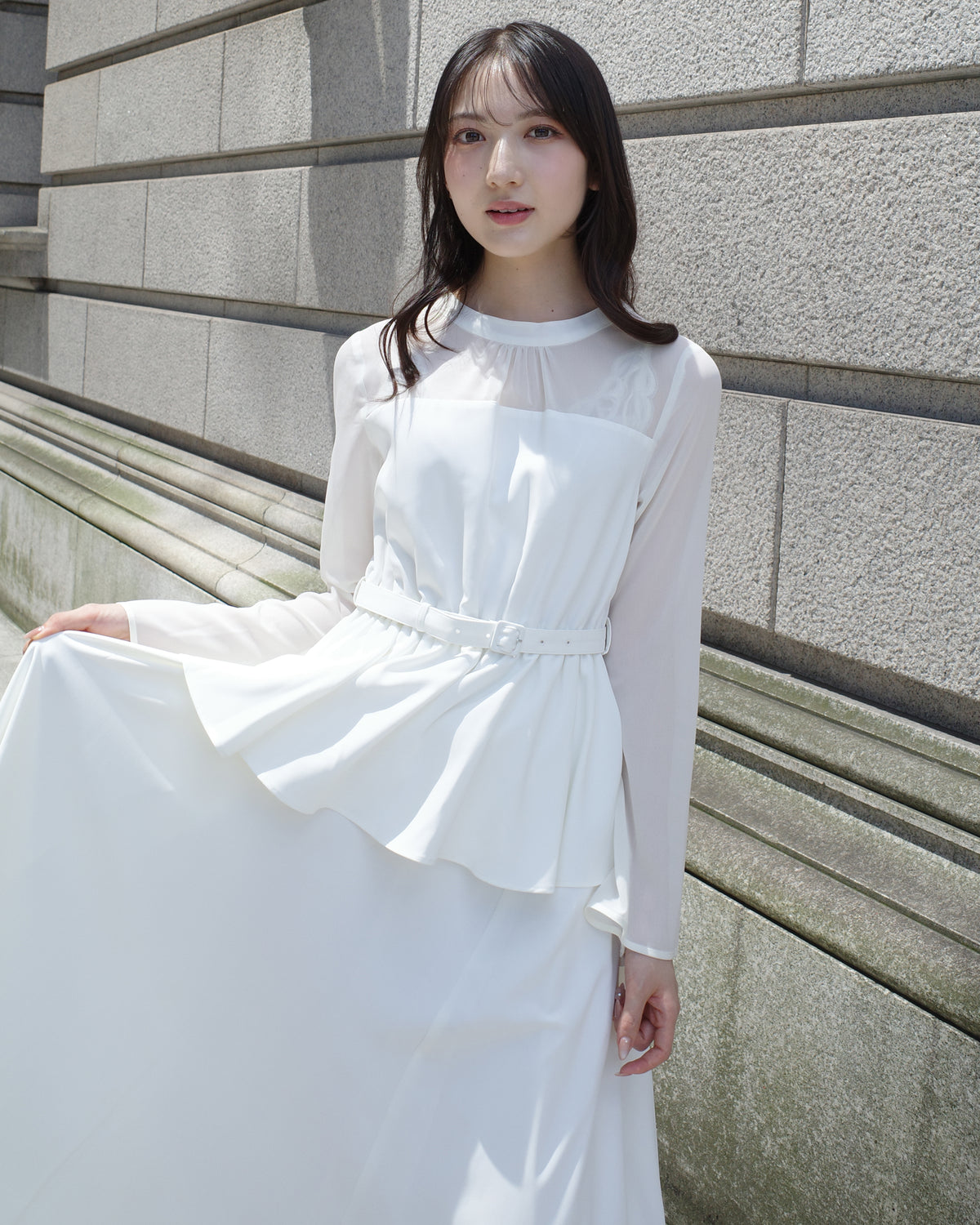 【SPECIAL10%OFF】ペプラムシフォンボリュームワンピース
