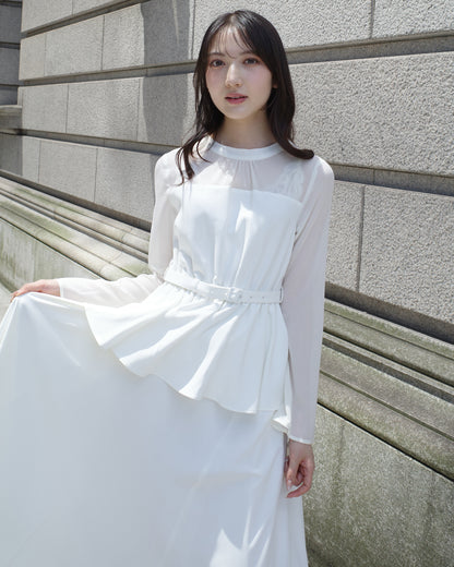 【SPECIAL10%OFF】ペプラムシフォンボリュームワンピース