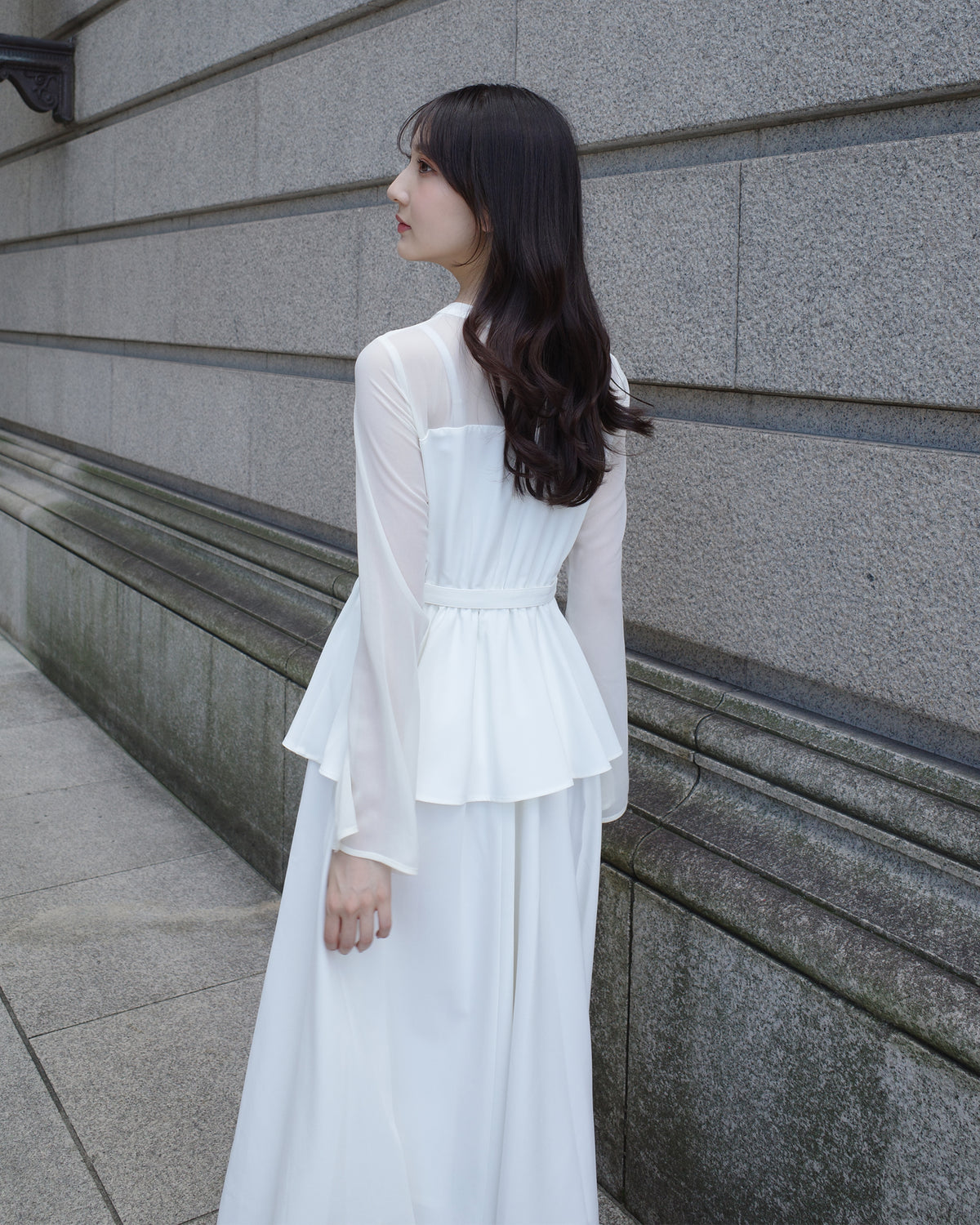 【SPECIAL10%OFF】ペプラムシフォンボリュームワンピース