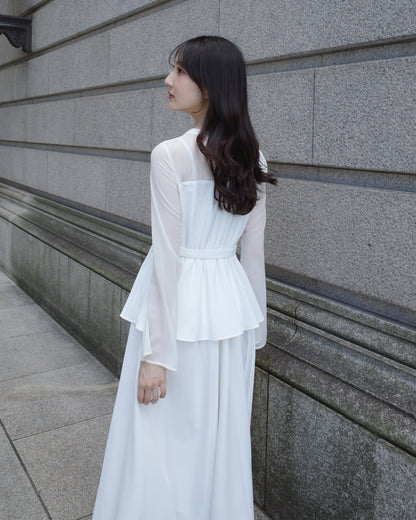 【SPECIAL10%OFF】ペプラムシフォンボリュームワンピース