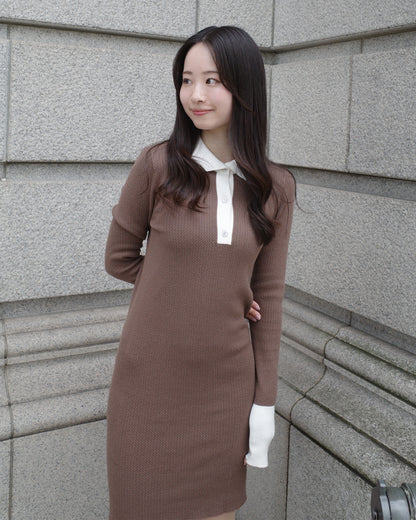 【SPECIAL10%OFF】バイカラーポロニットミニワンピース