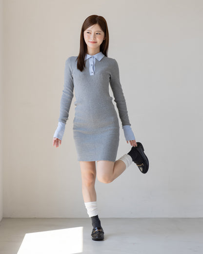 【SPECIAL10%OFF】バイカラーポロニットミニワンピース
