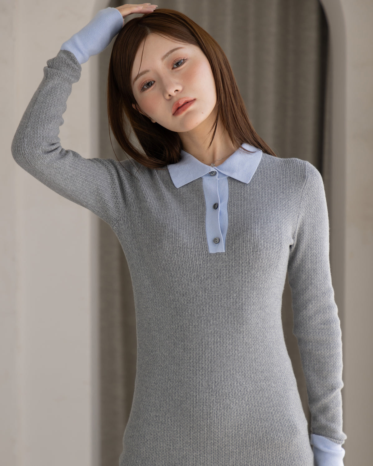 【SPECIAL10%OFF】バイカラーポロニットミニワンピース