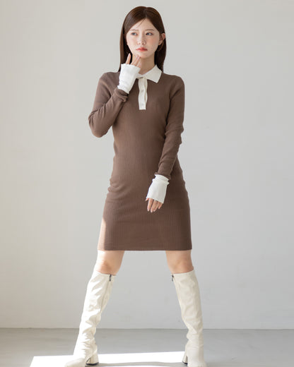【SPECIAL10%OFF】バイカラーポロニットミニワンピース