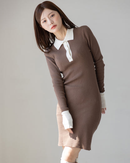 【SPECIAL10%OFF】バイカラーポロニットミニワンピース