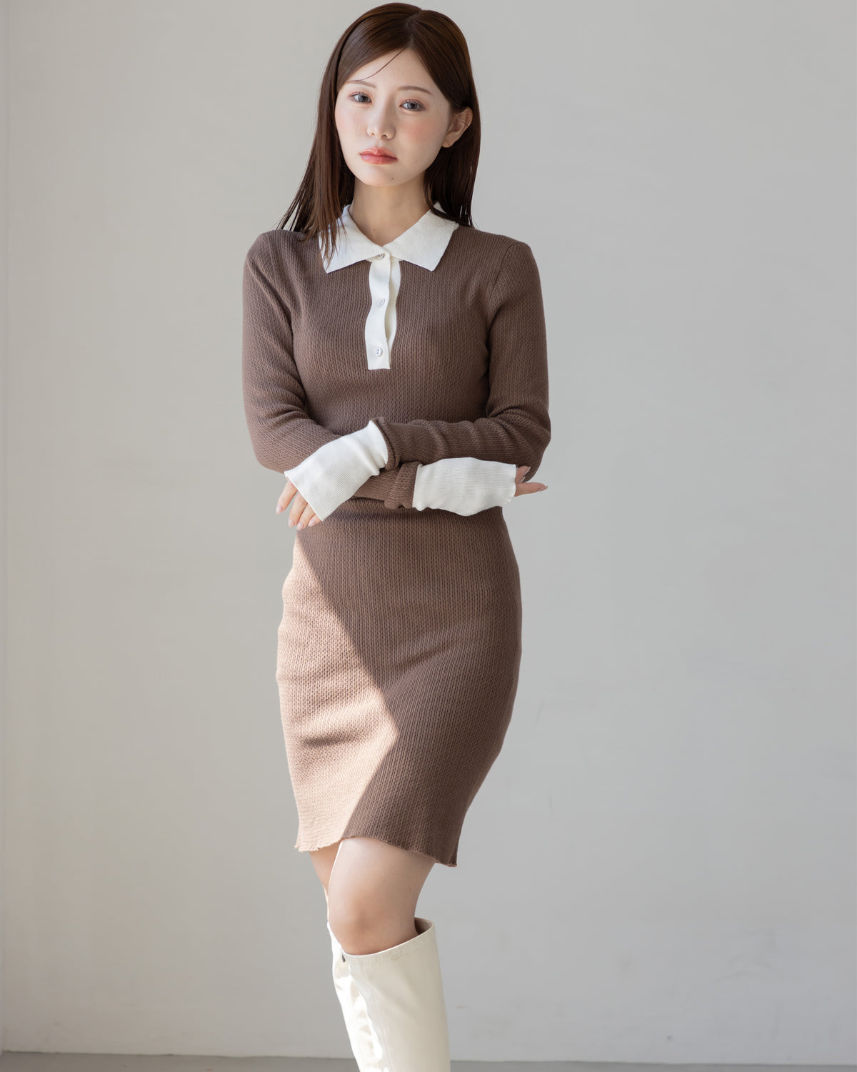 【SPECIAL10%OFF】バイカラーポロニットミニワンピース