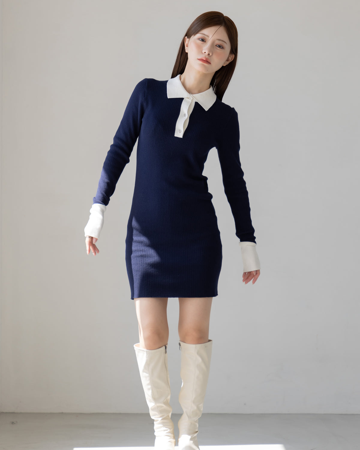 【SPECIAL10%OFF】バイカラーポロニットミニワンピース
